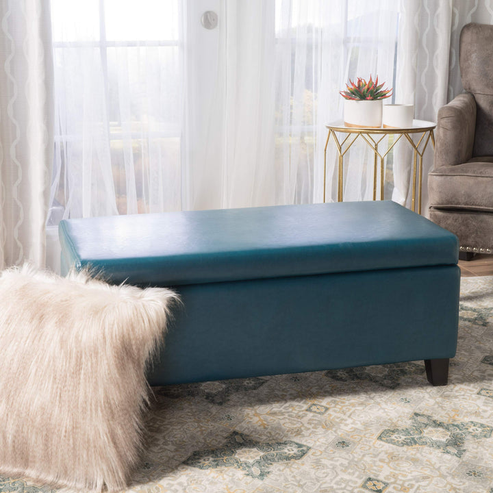 Christopher Knight Home Breanna Leather Storage Ottoman Teal - Diamond Home USA