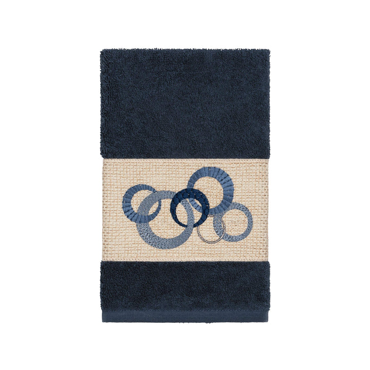 Turkish Cotton Circles Embroidered Midnight Blue 3-Piece Towel Set Cloth - Diamond Home USA