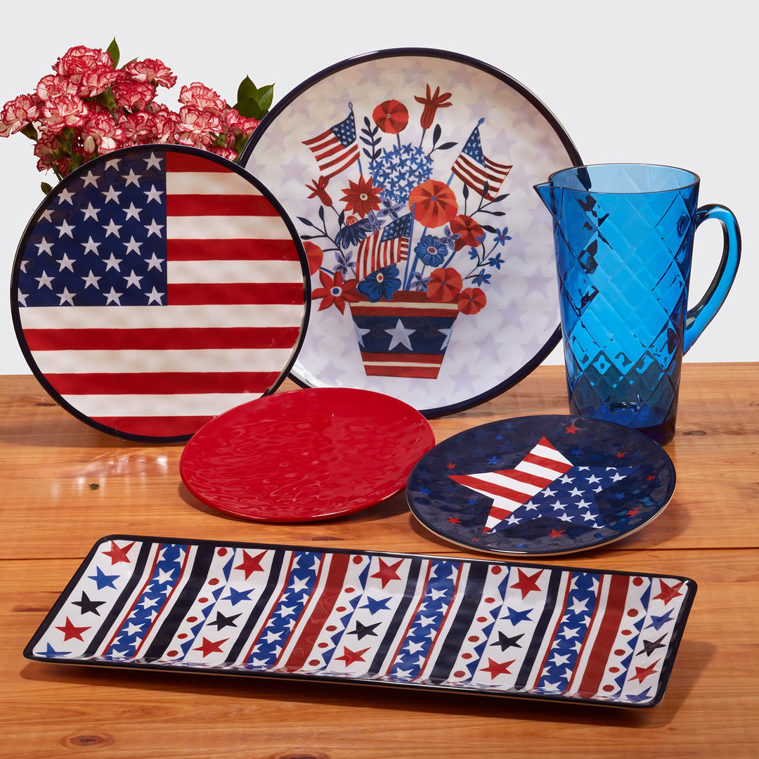 Stars Stripes 2-piece Platter Set Blue Multi Color Red Country Casual Round 2 - Diamond Home USA