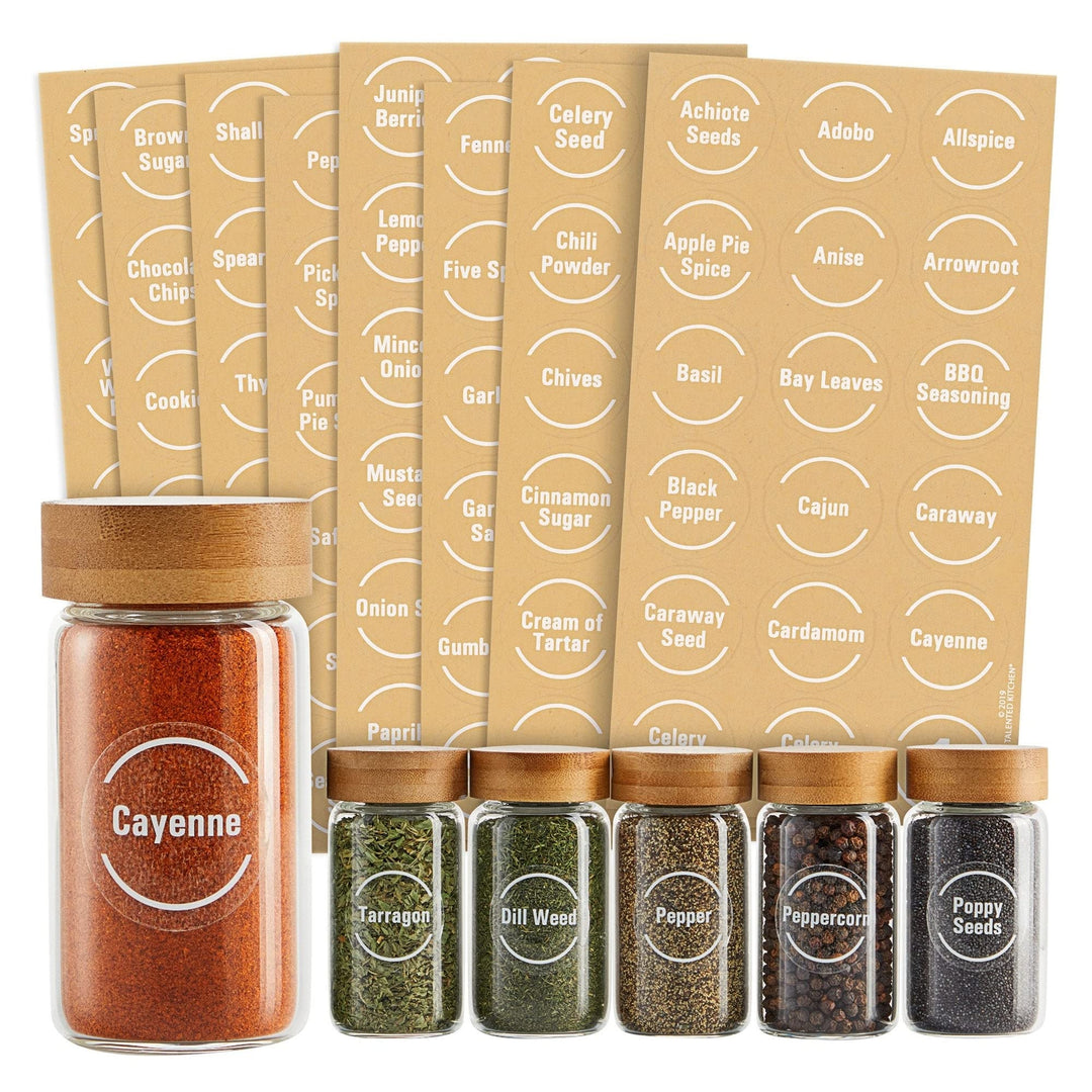 Kitchen Spice Labels Stickers + Pantry Round 1.5 in White Plastic