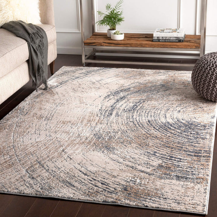 Grey Modern Area Rug - 5'3" X 7'3" Brown Ivory Abstract Contemporary Rectangle
