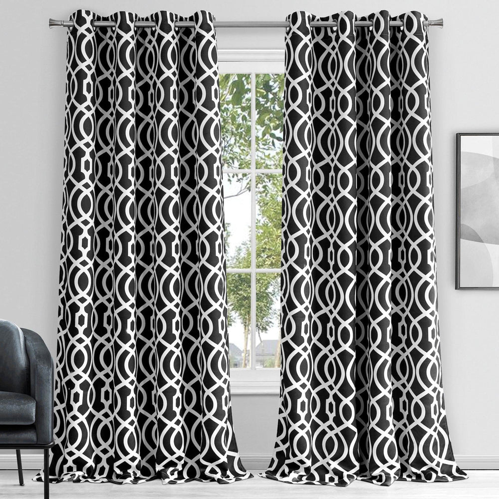 84" Jet Black Trellis Out Window Curtain Panel X 54" Geometric Modern - Diamond Home USA