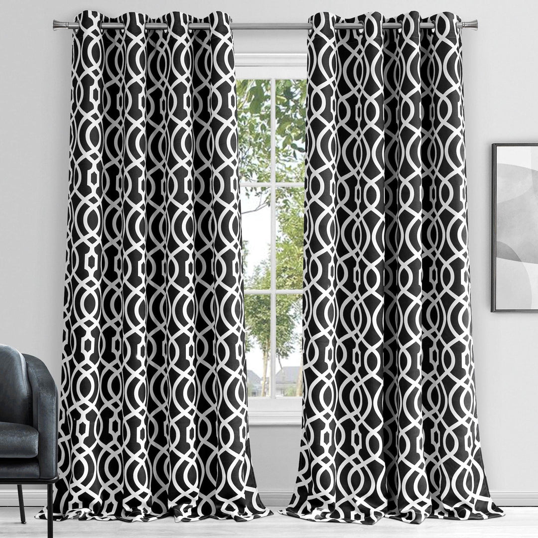 84" Jet Black Trellis Out Window Curtain Panel X 54" Geometric Modern - Diamond Home USA