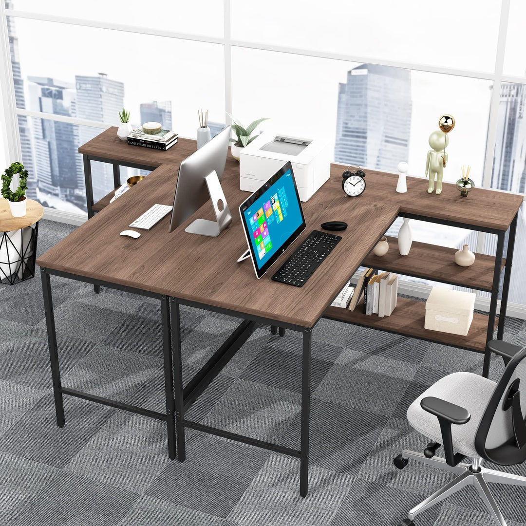 L Shaped Desk with Removable Storage Shelves Industrial Reversible L-Shaped - Diamond Home USA