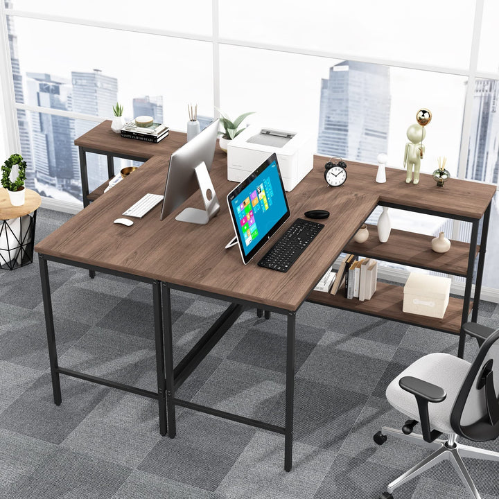 L Shaped Desk with Removable Storage Shelves Industrial Reversible L-Shaped - Diamond Home USA