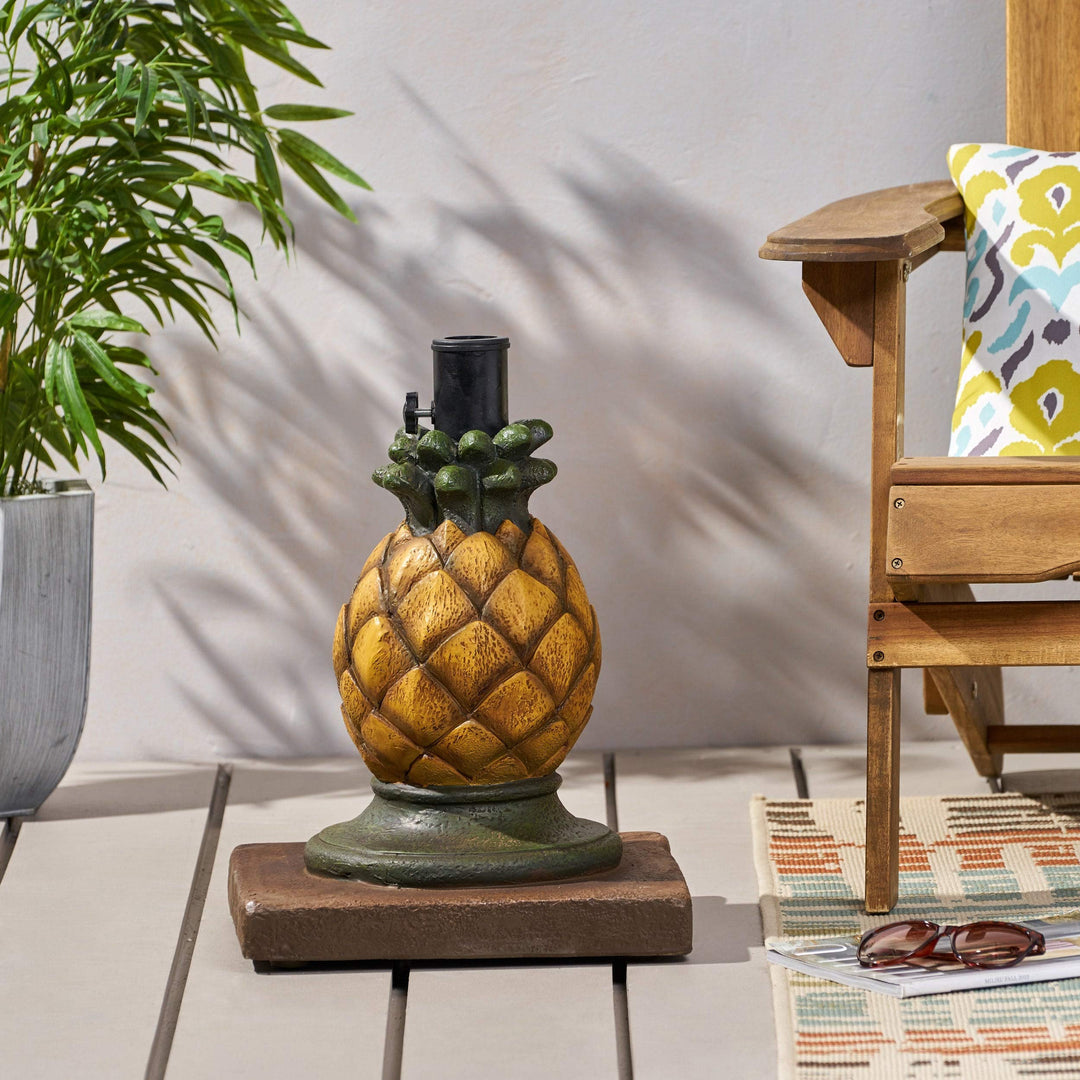 Pineapple Umbrella Base by - 14.00" W X L 18.00" H Yellow Iron - Diamond Home USA