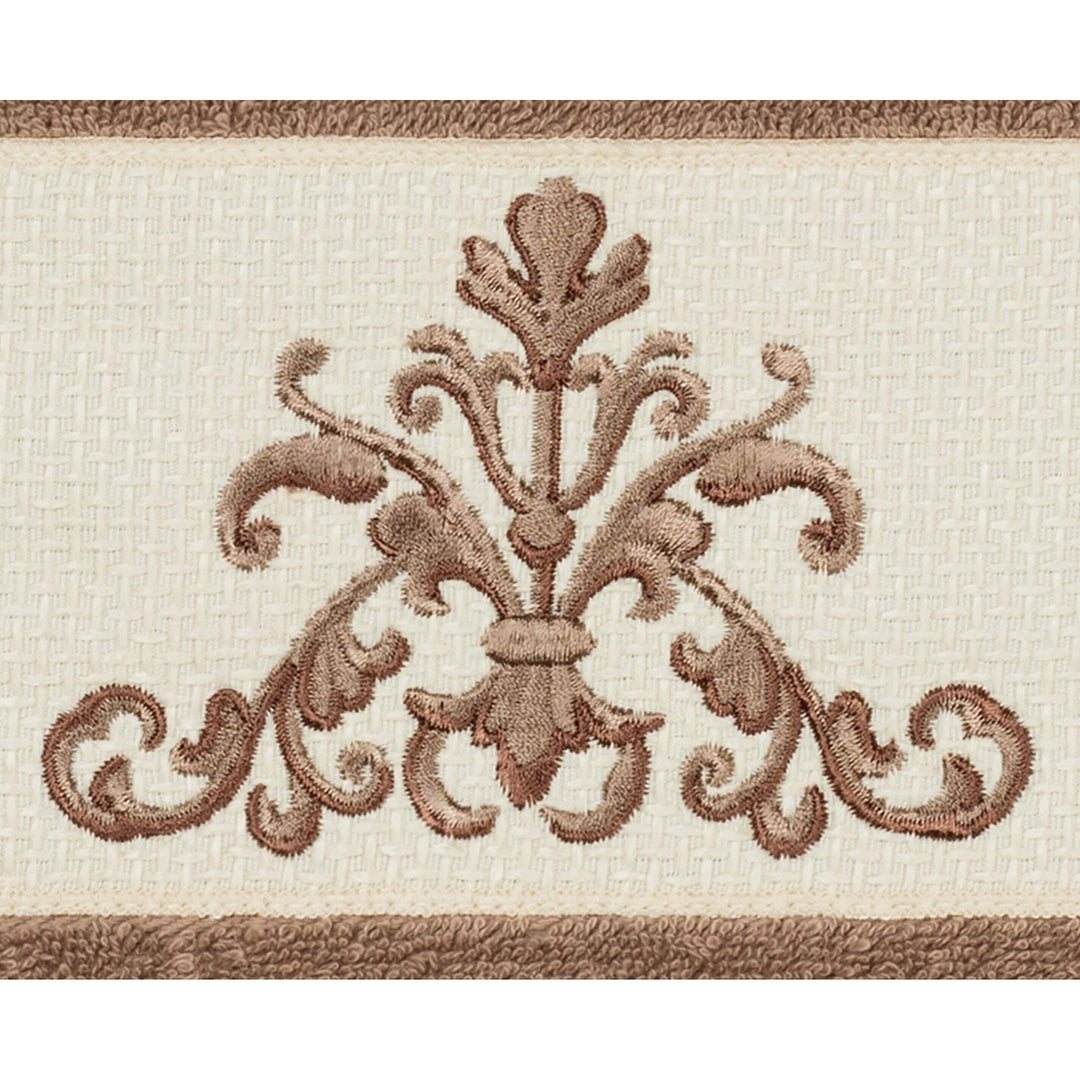 Latte Brown Turkish Cotton Scrollwork Embroidered 3 Piece Towel Set - Diamond Home USA