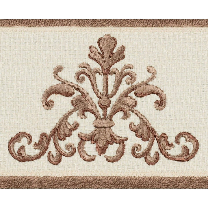 Latte Brown Turkish Cotton Scrollwork Embroidered 3 Piece Towel Set - Diamond Home USA