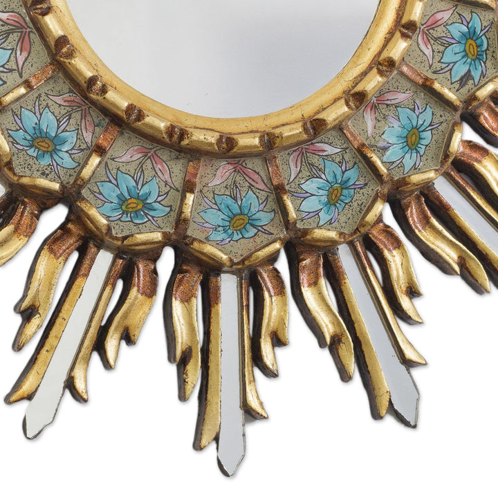 Handmade Sunny Arrangement Bronze Gilded Reverse-Painted Glass Wall Mirror - Diamond Home USA