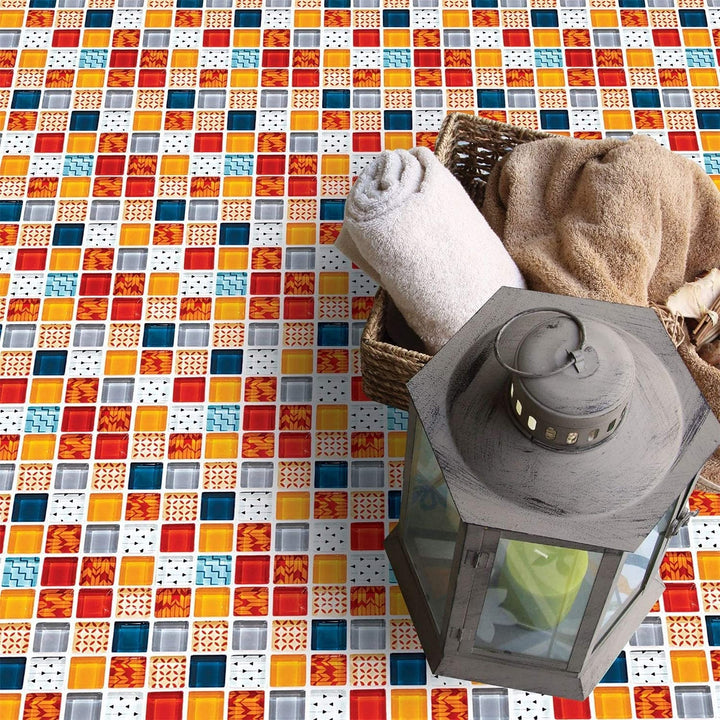 3D Mosaic Self-Adhesive Glossy Gel Backsplash Tile 8 Inchx8 Inch/pc 6pc Orange