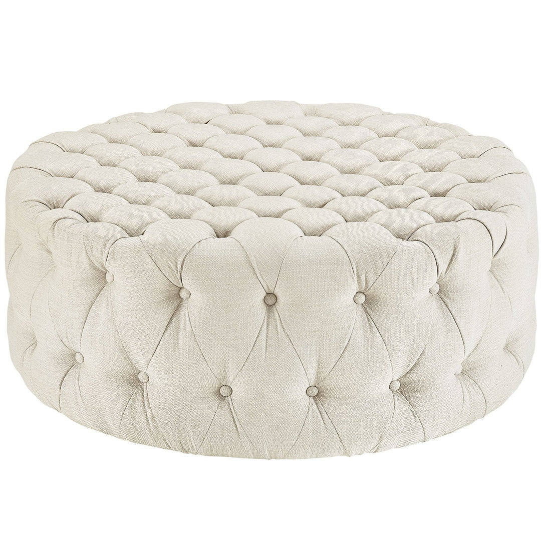 Modway Amour Fabric Upholstered Button-Tufted Round Ottoman Beige