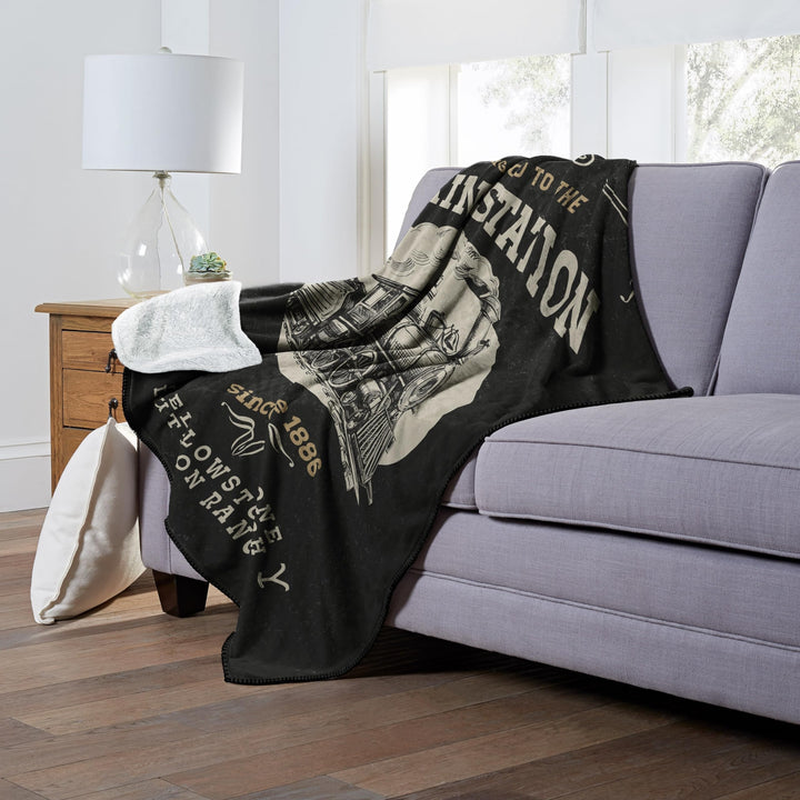 Yellowstone Train Station Silk Touch Sherpa Rev Black Graphic Print Country