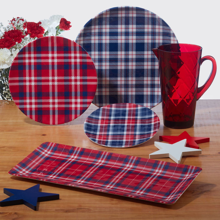 Patriotic Plaid 9" Salad/dessert Plates Set Of 6 Dia. Blue Red White Stripe - Diamond Home USA