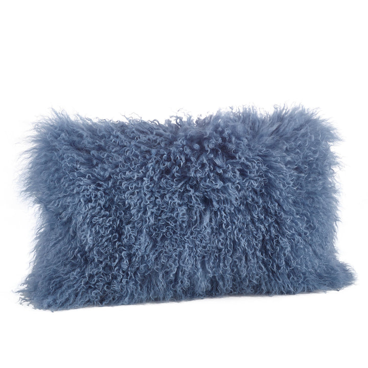 SARO LIFESTYLE 100% Wool Mongolian Lamb Fur Throw Pillow with Poly Filling 12" x 12"x20" - Blue Grey