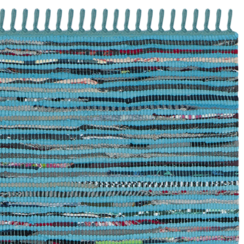 Rag Rug Runner with Tassels Turquoise Blue Rags Weave Floor Mat Hallway - Diamond Home USA