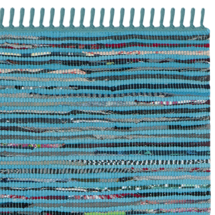 Rag Rug Runner with Tassels Turquoise Blue Rags Weave Floor Mat Hallway - Diamond Home USA