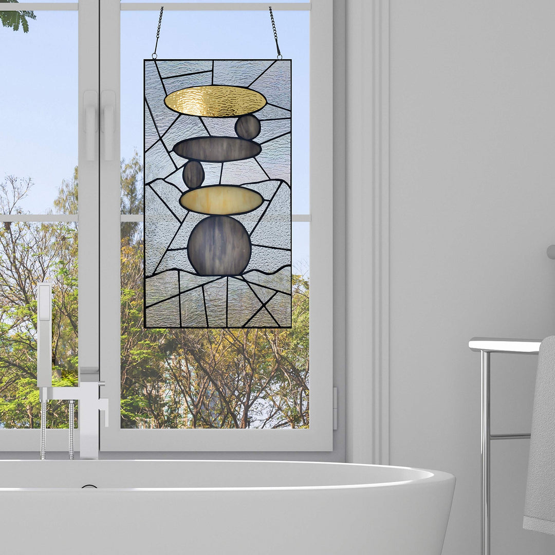 18" h Namaste Stained Glass Window Panel Grey Modern Contemporary Transitional - Diamond Home USA
