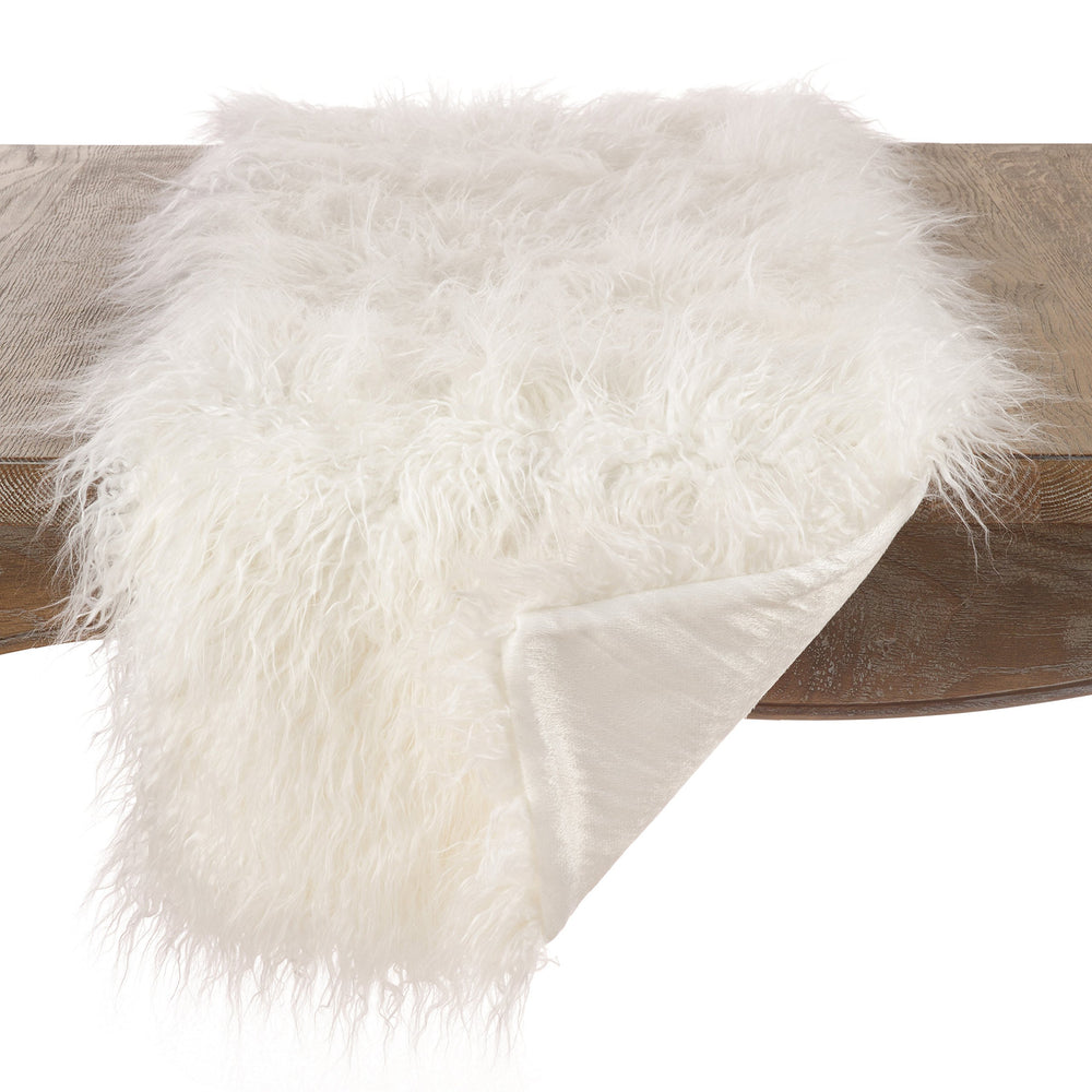SARO LIFESTYLE 706.I608B Faux Mongolian Collection Fur Design Acrylic Runner Ivory - 16"x108" - Diamond Home USA