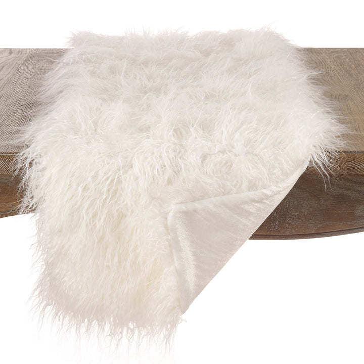 SARO LIFESTYLE 706.I608B Faux Mongolian Collection Fur Design Acrylic Runner Ivory - 16"x108" - Diamond Home USA