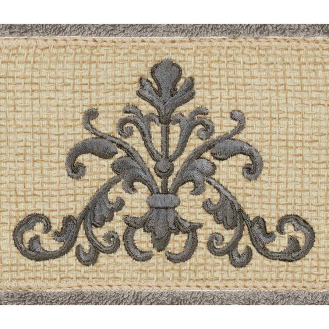 Grey Turkish Cotton Scrollwork Embroidered Hand Towels (Set of 4) - Diamond Home USA