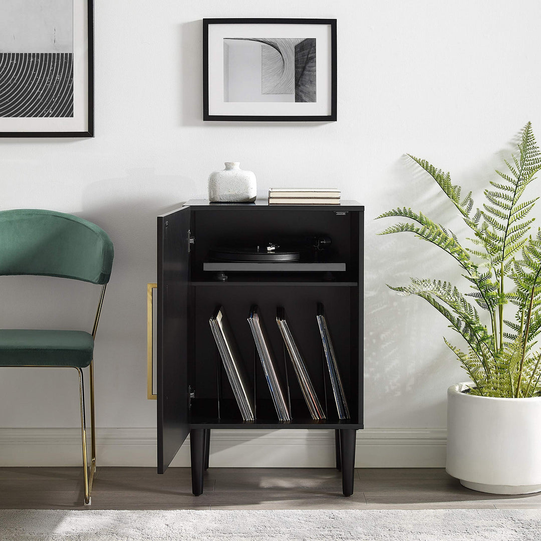 Matte Black Record Player Stand Mid-Century Modern MDF Doors - Diamond Home USA
