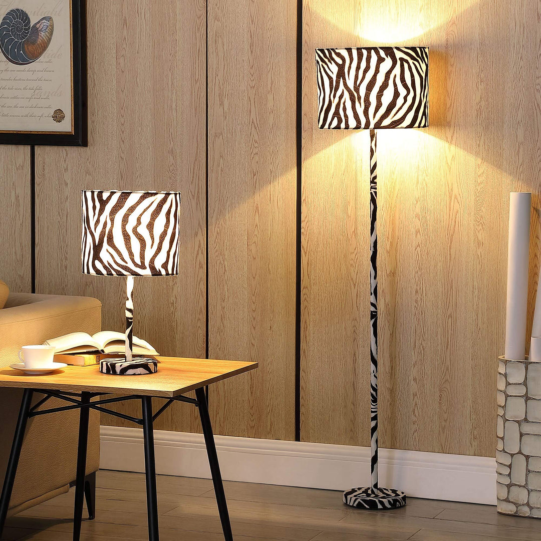 59 in. Suede Zebra Print Floor Lamp White Modern Contemporary - Diamond Home USA