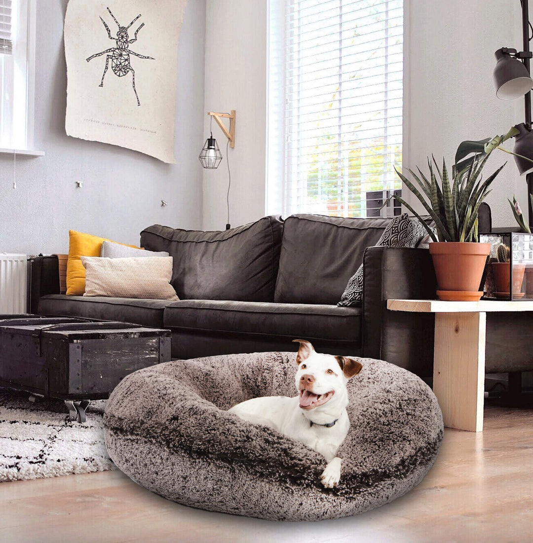 Bessie + Barnie Pet Bed Mat - Faux Fur Bagel Dog Bed - Extra Plush Waterproof - Diamond Home USA