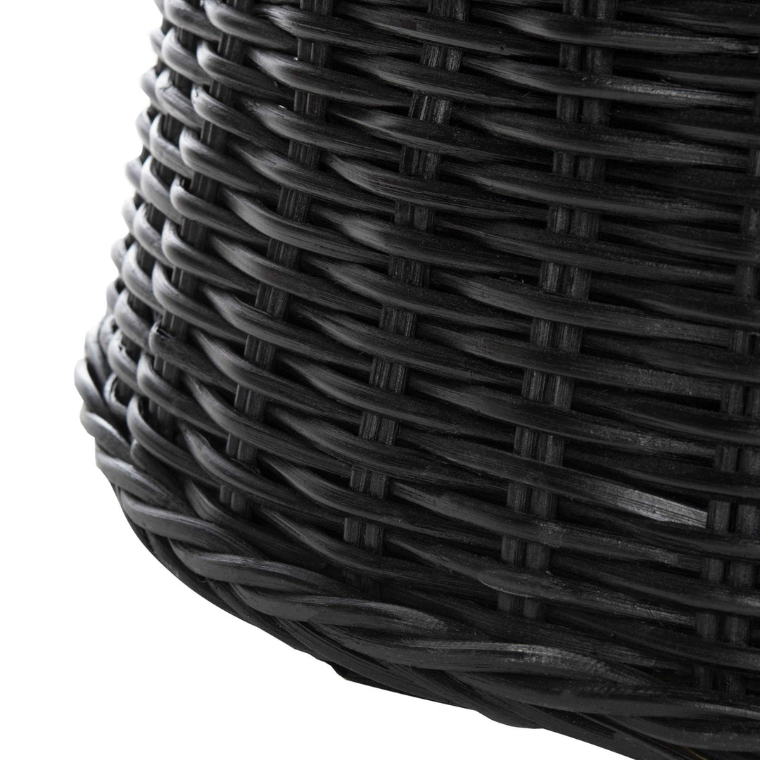 Round Wicker Ottoman Black Large Rattan Coffee Table Rounded Shape Circular - Diamond Home USA