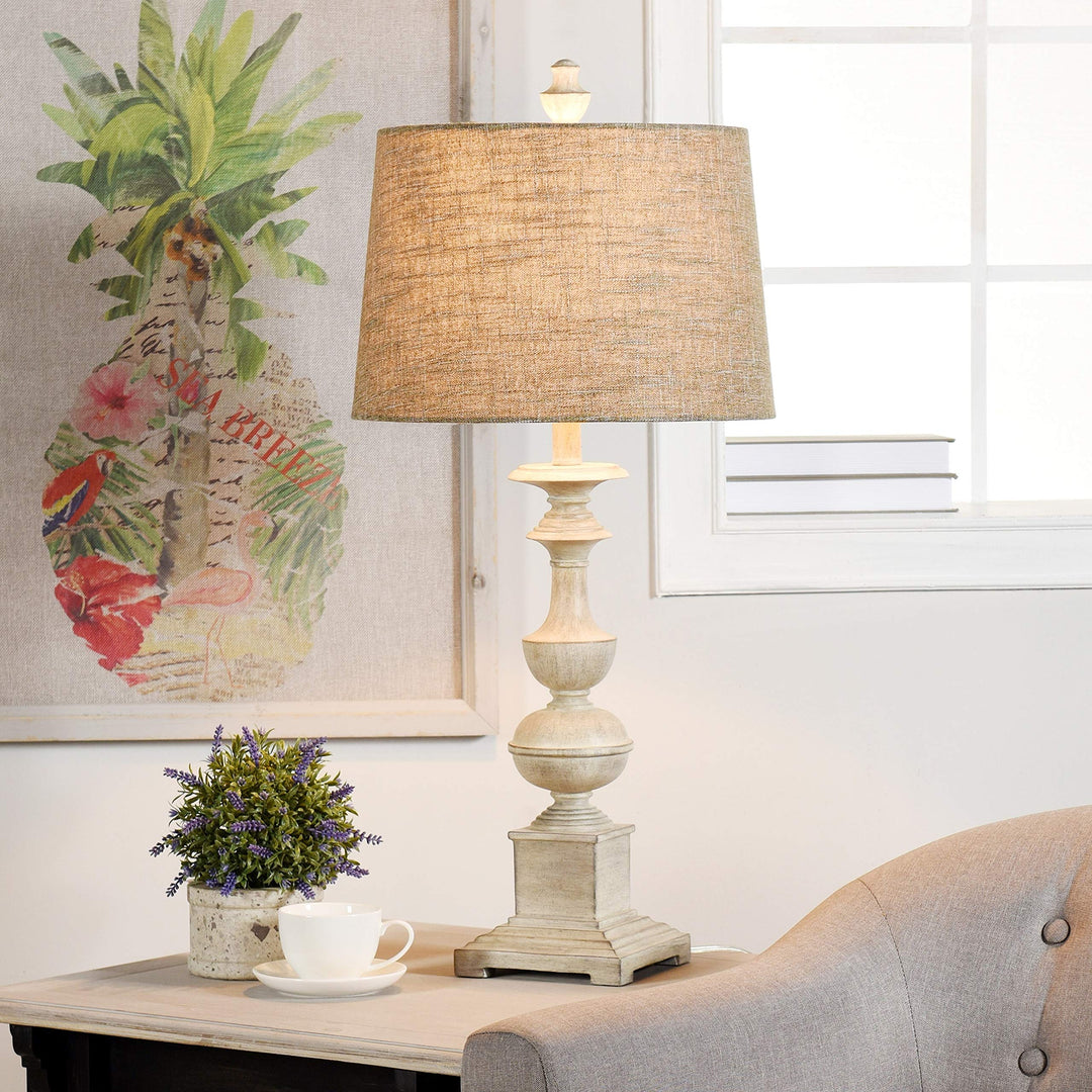Distressed Off White Candlestick Footed Table Lamp Cream Transitional - Diamond Home USA