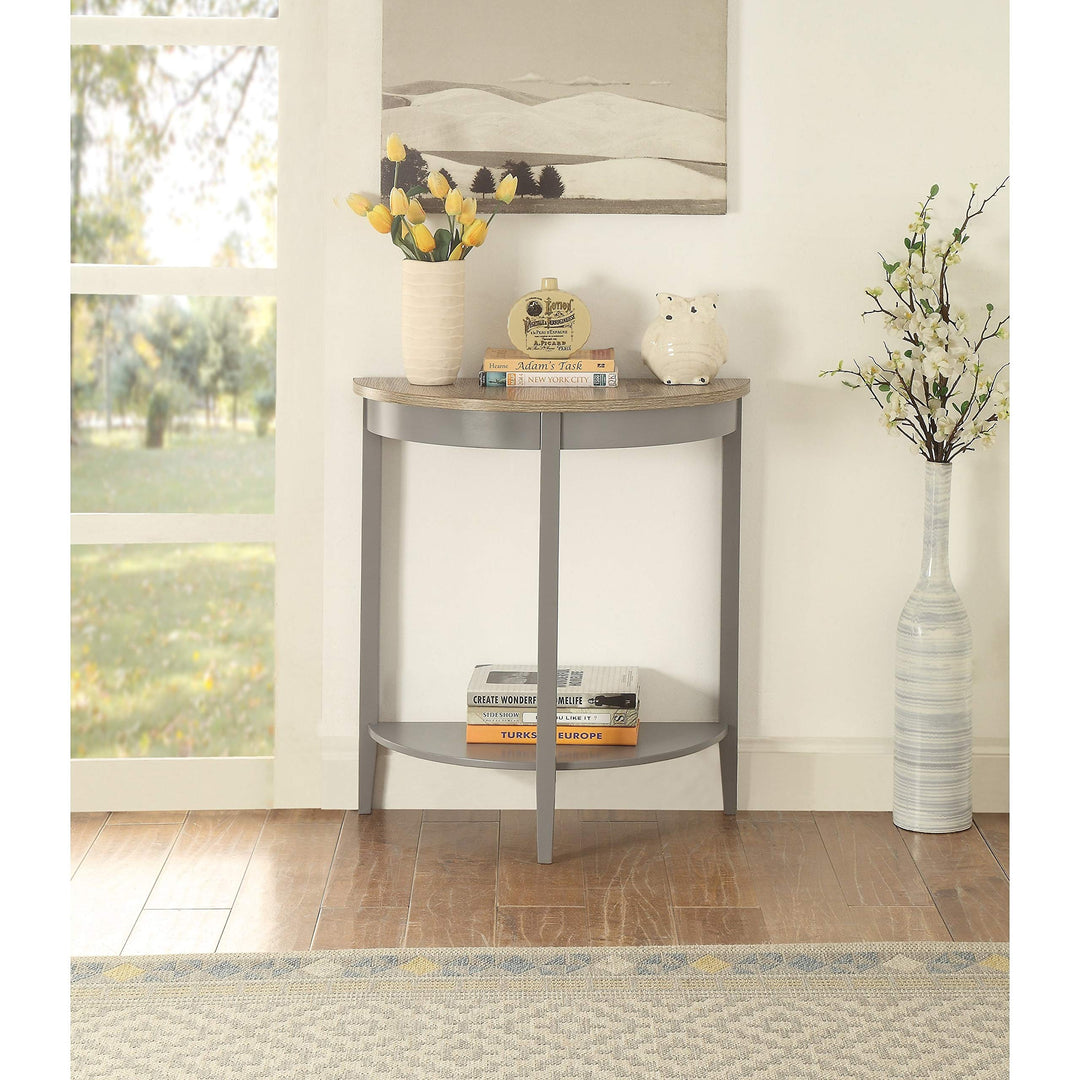 Grey Oak Finish Semi Circle Demilune Table for Small Hallway Entryway Space - Diamond Home USA