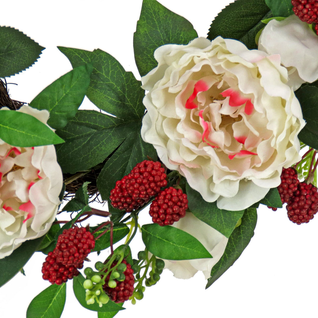 22" Peony and Raspberry Wreath Beige Traditional Polyester Unlit - Diamond Home USA