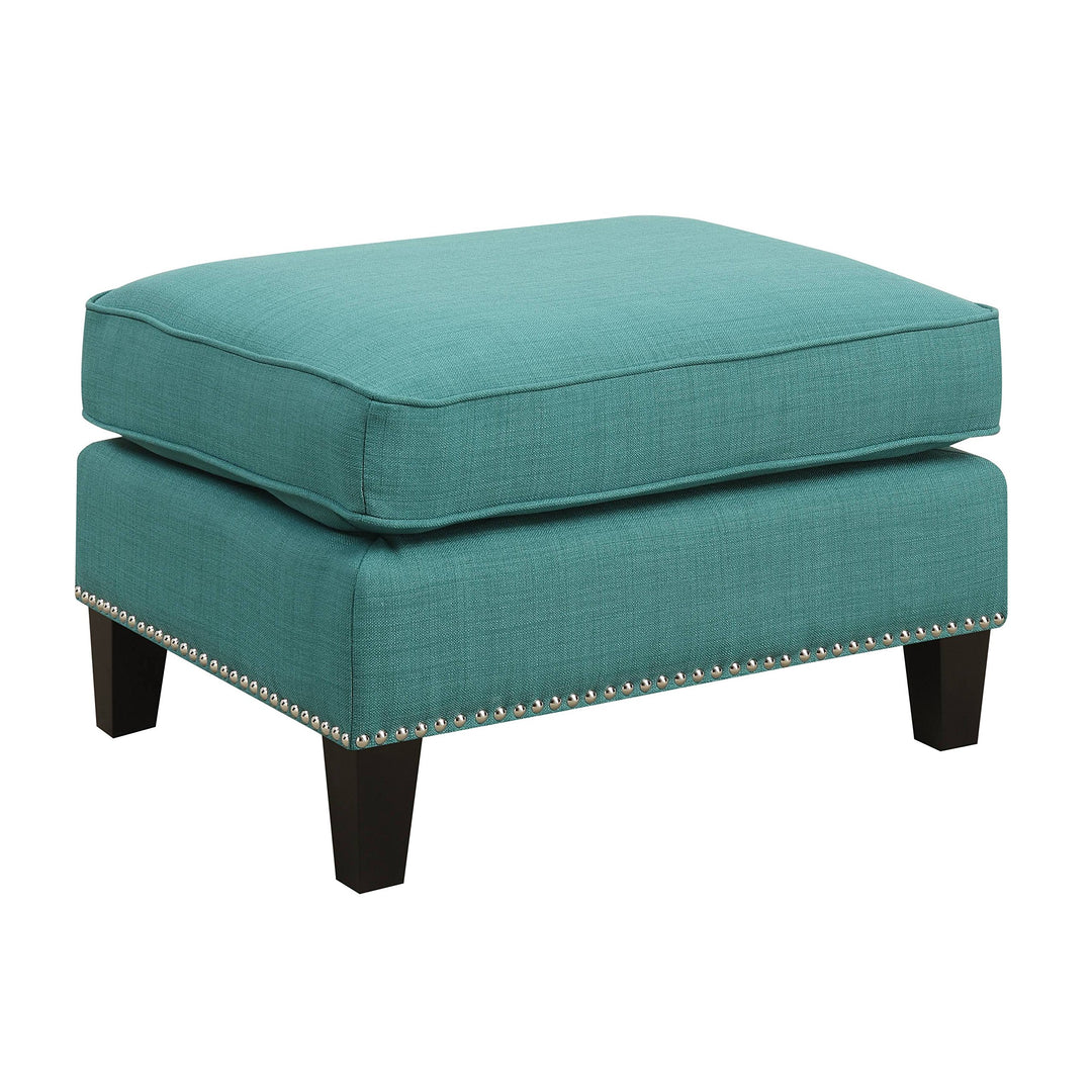 Teal Ottoman Blue Modern Contemporary Transitional Solid Rectangle Foam Wood