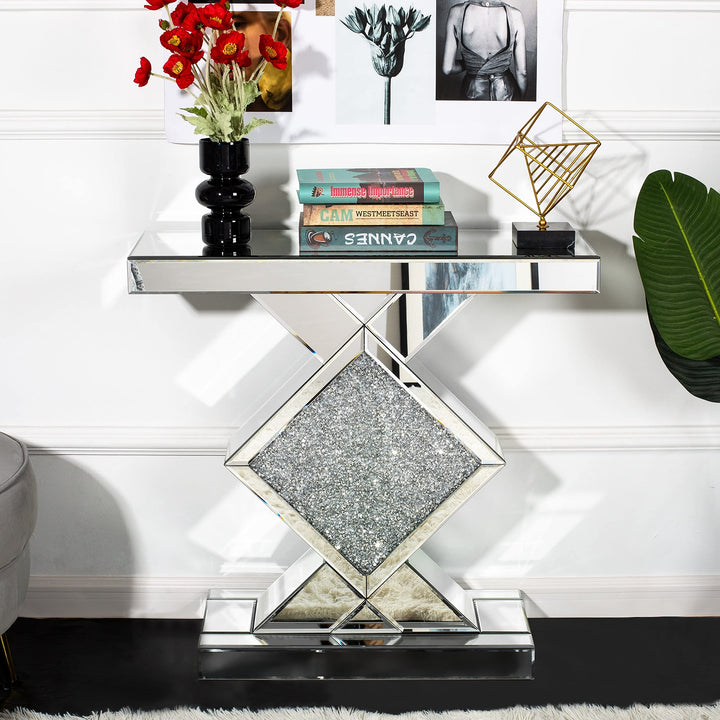 Contemporary Mirrored Console Table Silver Glam Rectangular Glass MDF Glossy - Diamond Home USA