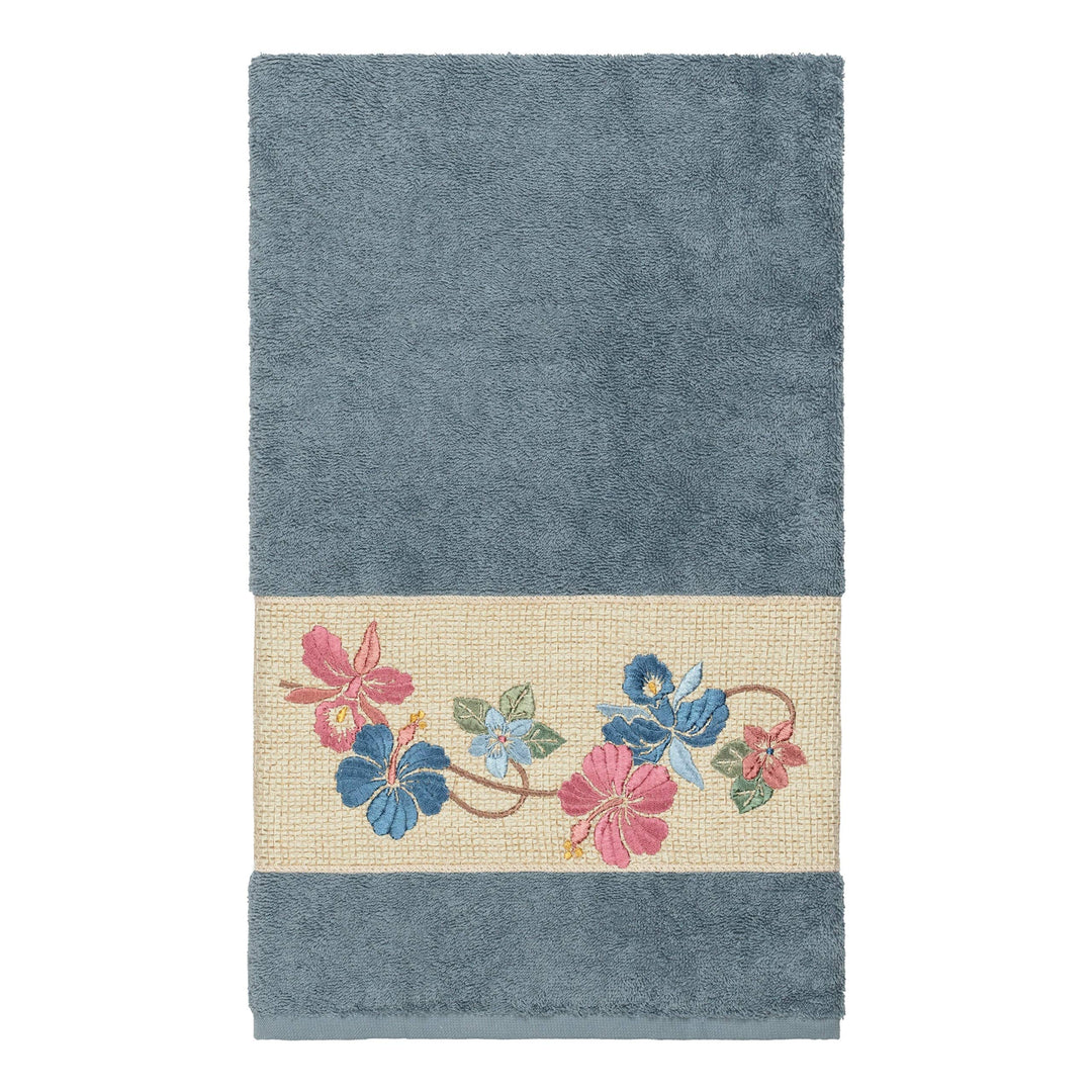 Authentic Hotel and Spa Turkish Cotton Floral Vine Embroidered Teal Blue 3-Piece - Diamond Home USA