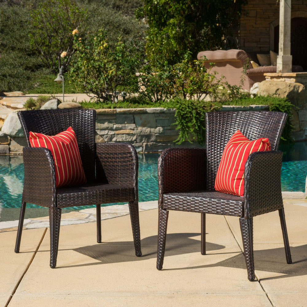 Christopher Knight Home Anaya Outdoor Wicker Dining Chairs 2-Pcs Set Multibrown - Diamond Home USA