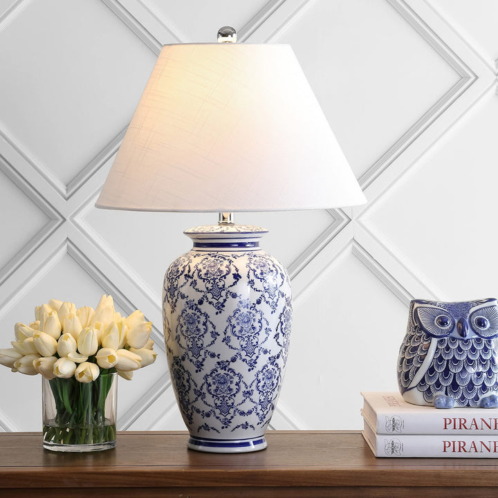 26.25" Chinoiserie Ceramic Led Table Lamp Blue/White Blue White Traditional