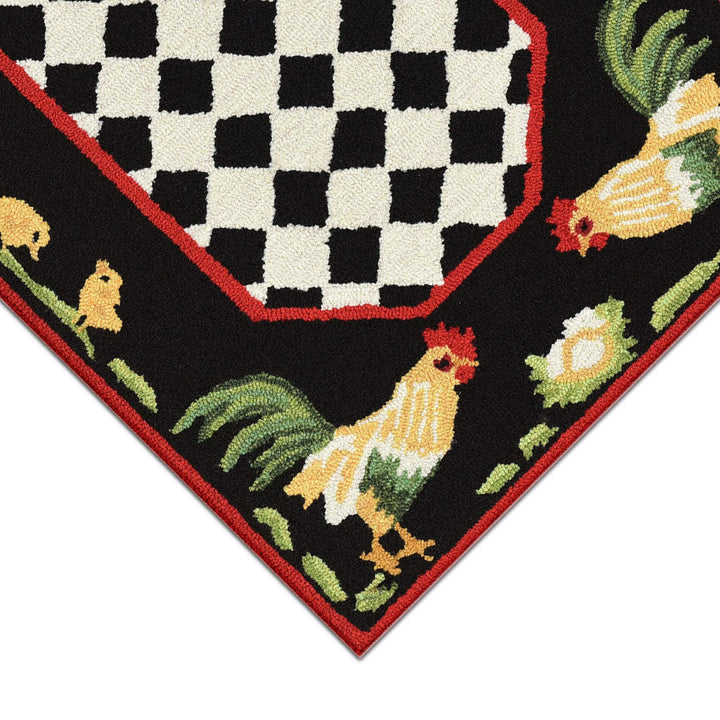 Frontporch Rooster Indoor/Outdoor Rug Black 24"x60" Novelty Rectangle - Diamond Home USA