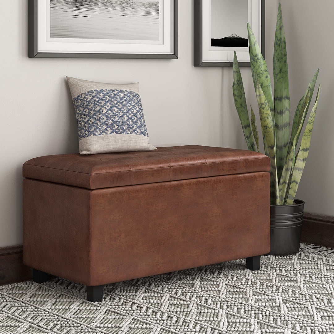 Wynden Hall Essex 34-in. Wide Rectangular Storage Ottoman Distressed Saddle Distressed Saddle Brown