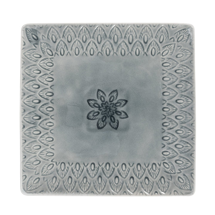 Euro Peacock 11.5 Inch Stoneware Square Serving Platter In Grey 11.4 X 1.1