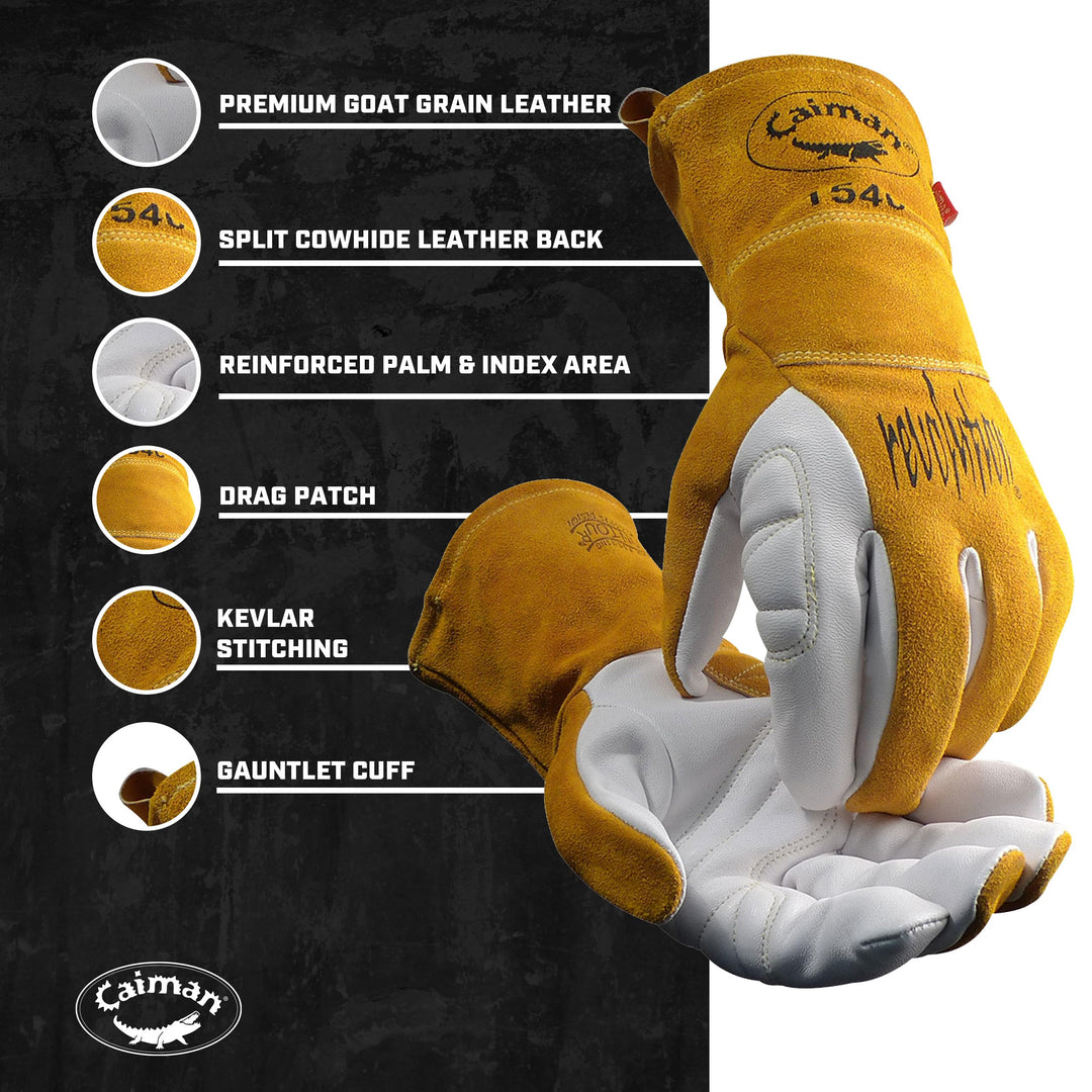 Caiman Premium Goat Grain TIG/Multi-Task Welding Gloves Split Cowhide Back - Diamond Home USA