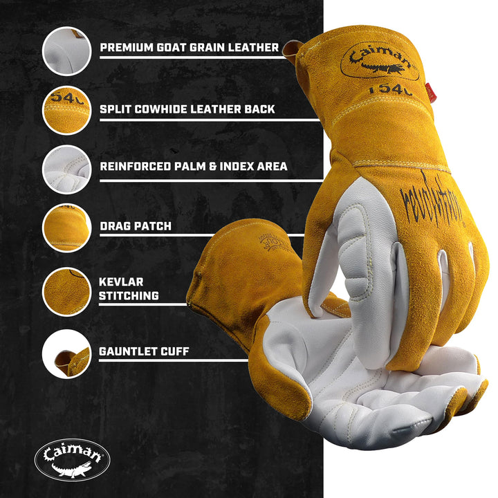 Caiman Premium Goat Grain TIG/Multi-Task Welding Gloves Split Cowhide Back - Diamond Home USA