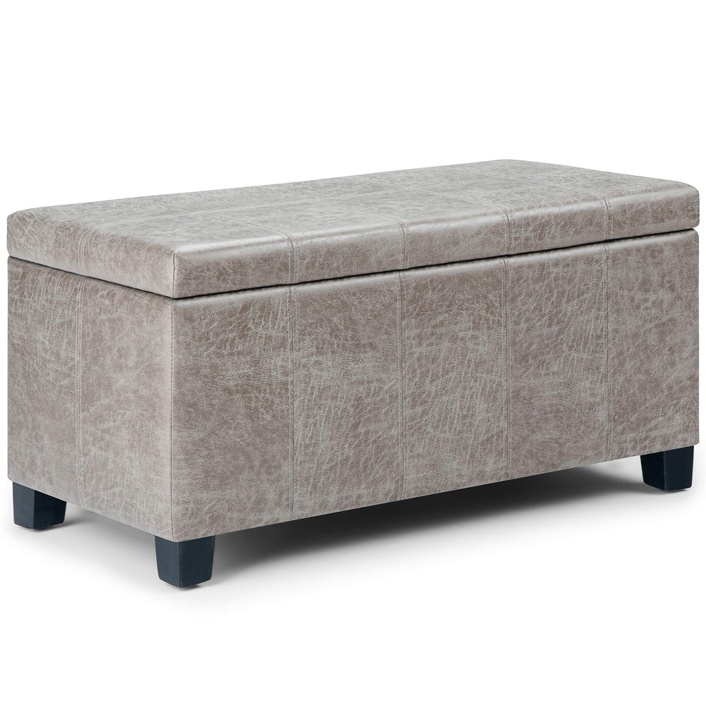 SIMPLIHOME Dover 36 inch Wide Rectangle Lift Top Storage Ottoman Bench in Distressed Grey Taupe