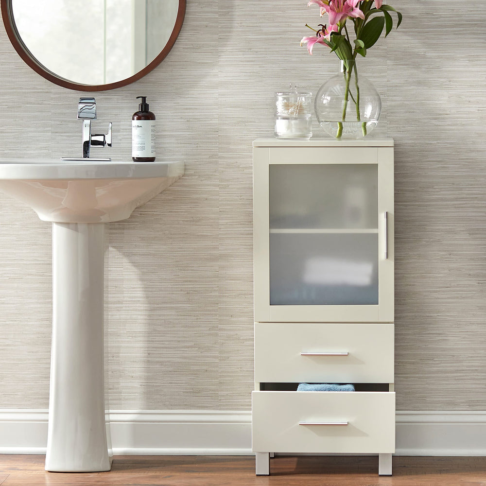 Frosted 2 Drawer Linen Cabinet White Modern Contemporary Wood Adjustable - Diamond Home USA