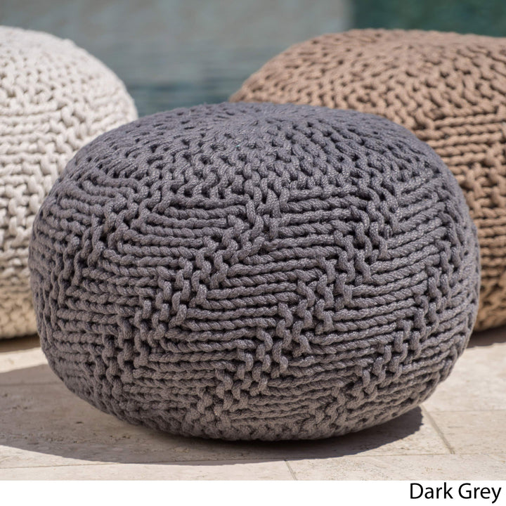 GDFStudio Outdoor Handcrafted Modern Fabric Weave Pouf Ottoman Foot Stool - Bean Dark Gray - Diamond Home USA