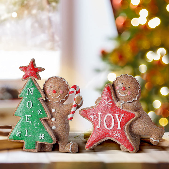 6" Resin Tree Star Gingerbread Kids Set of 2 Multi Color