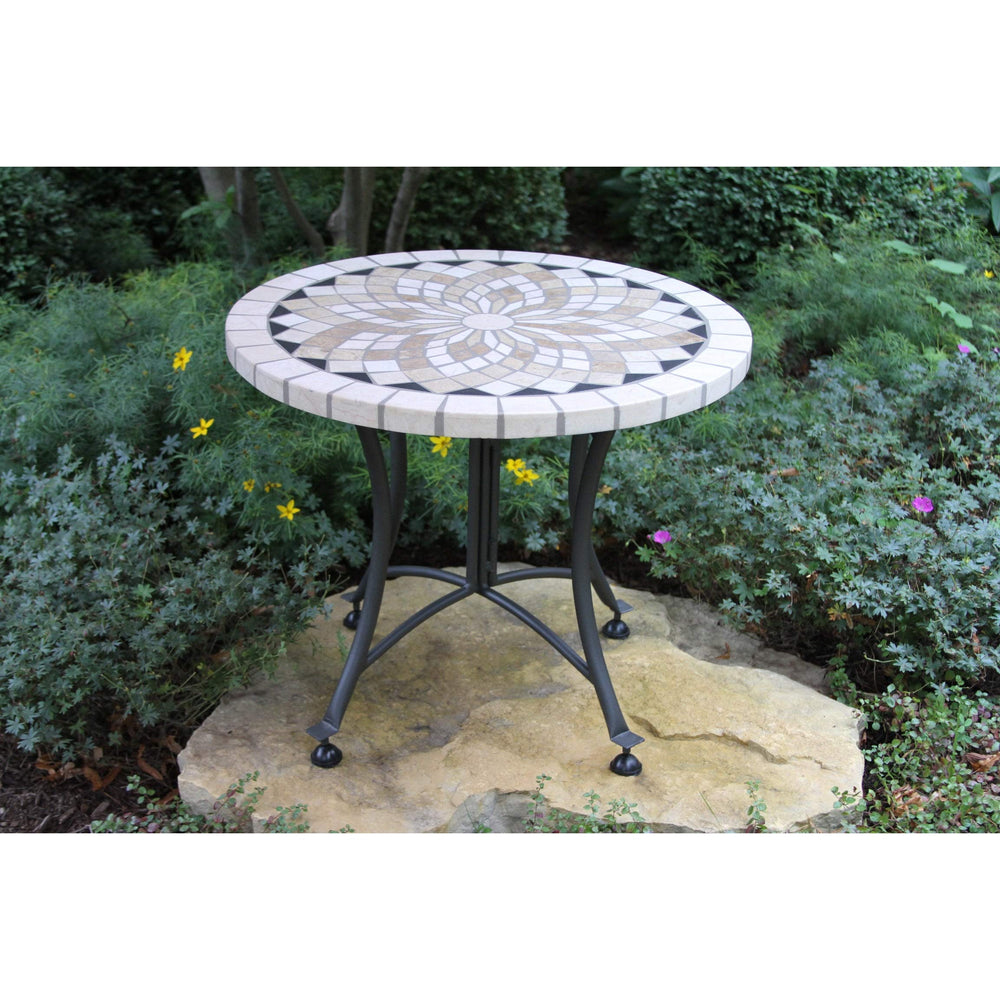24" Spanish Marble Mosaic Accent Table Cream Modern Contemporary Round Metal - Diamond Home USA