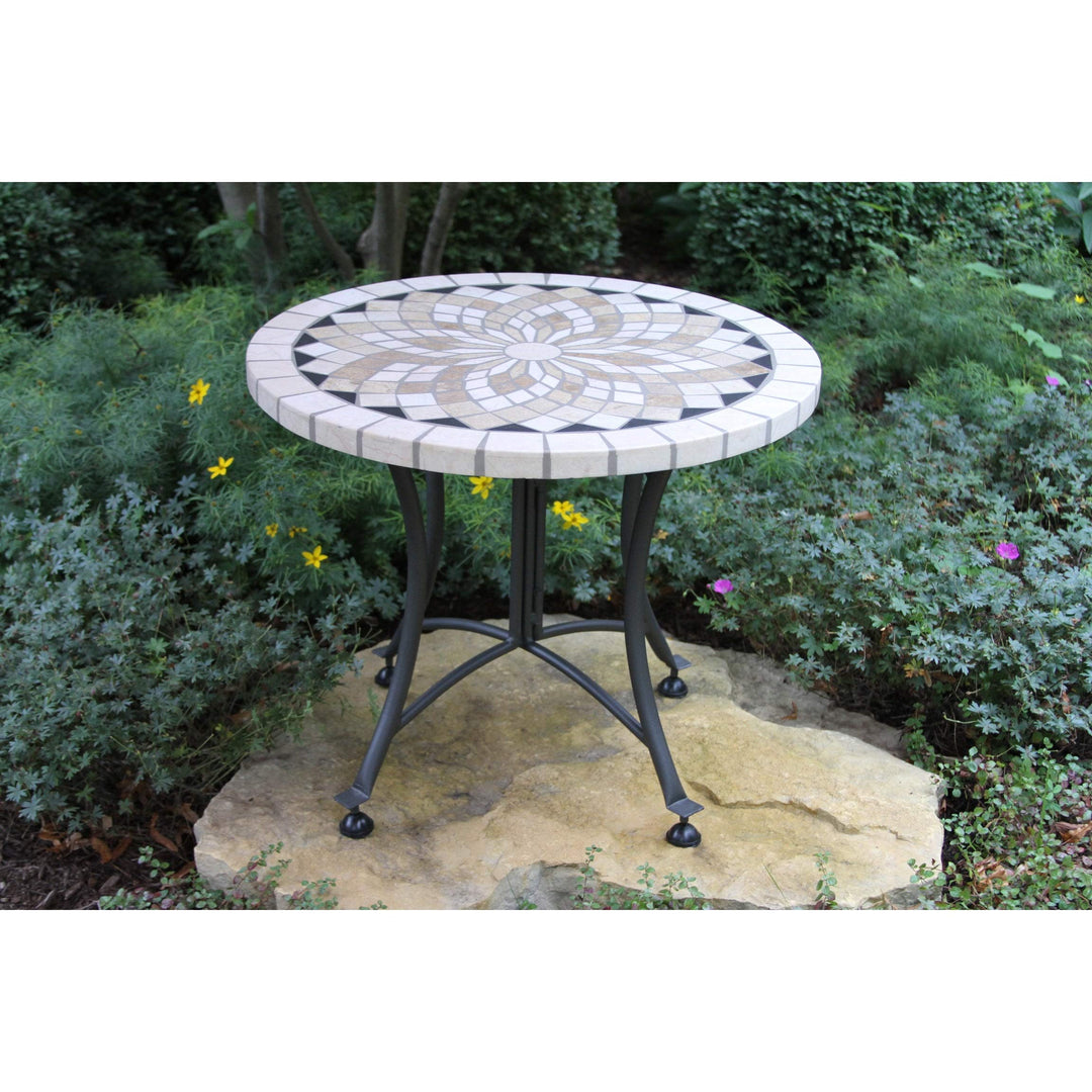 24" Spanish Marble Mosaic Accent Table Cream Modern Contemporary Round Metal - Diamond Home USA