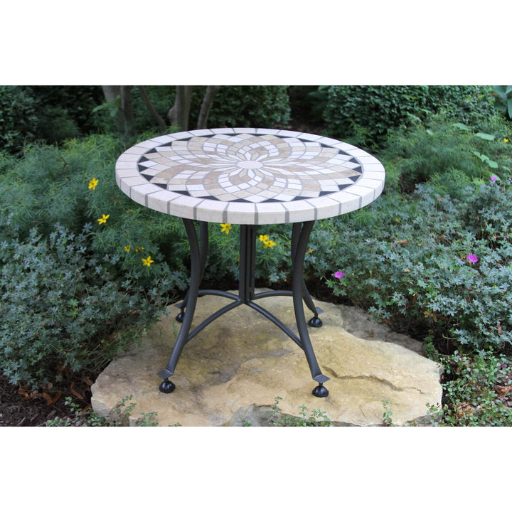 24" Spanish Marble Mosaic Accent Table Cream Modern Contemporary Round Metal - Diamond Home USA