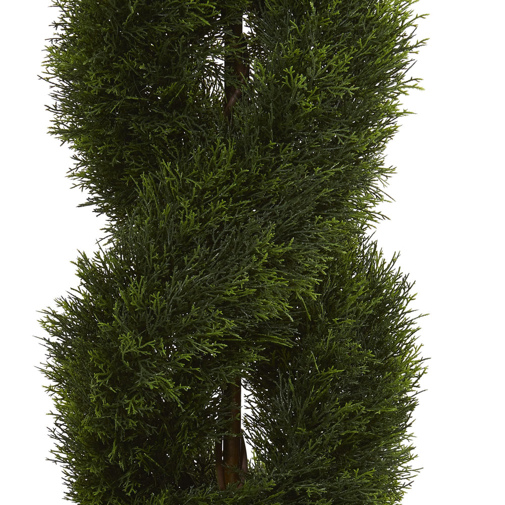 Nearly Natural 5ft. Double Pond Cypress Artificial Spiral Topiary Tree in Urn UV - Diamond Home USA