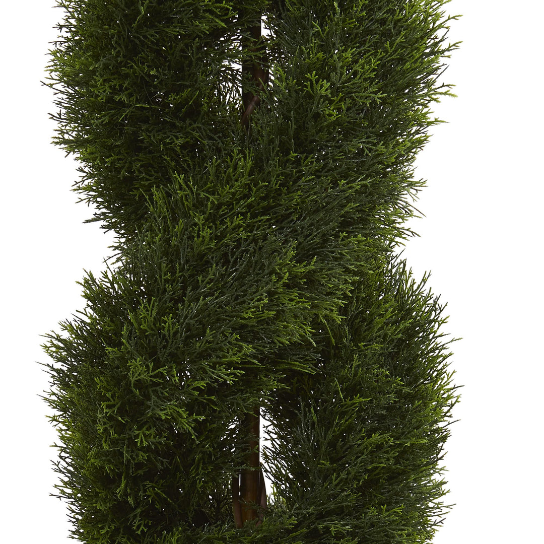 Nearly Natural 5ft. Double Pond Cypress Artificial Spiral Topiary Tree in Urn UV - Diamond Home USA